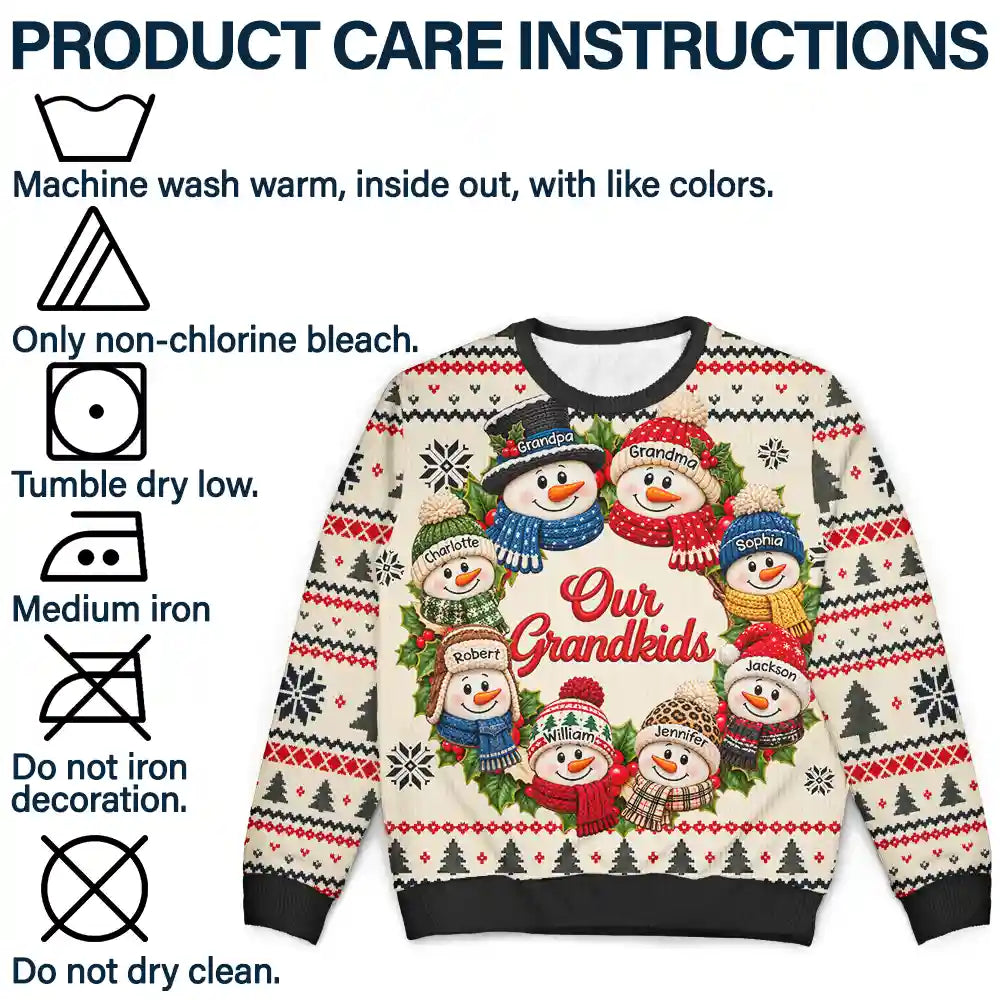 Christmas,Family,Grandparents,Happy,Icon - Christmas Gift For Grandparents - Personalized Snowman Wreath Unisex Ugly Sweater