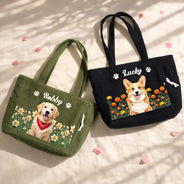 Adorable,Art Design,Christmas,Custom Photo,Dog Lovers,Pet Lovers,Photo - Crochet Pet,Top Market - Gift For Dog Lovers - Personalized Custom Photo And Name Crochet Style Pet Portrait Birth Flower Corduroy Tote Bag