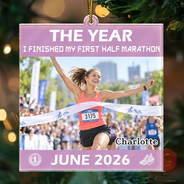 Christmas,Custom Photo,Gift For Yourself,Gifts For Her,Gifts For Him,Inspirational,Running,Top Market,Upload Full Photo - Christmas Gift For Runner - Personalized Custom Photo And Date First Marathon Finisher Acrylic Ornament