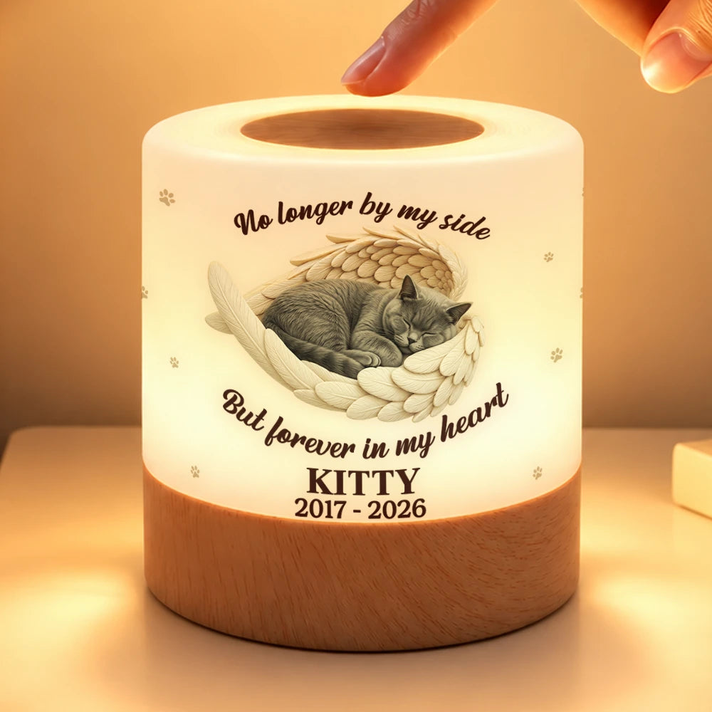 Art Design,Custom Photo,Memorial,Pet Lovers,Pet Memorial,Photo - Sleeping Pet Angle Wing,Sympathetic - Memorial Pet Dog Cat Sympathy Gift - Personalized Custom Photo Forever In My Heart Touch Night Light