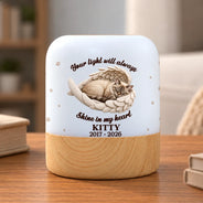 Art Design,Custom Photo,Memorial,Pet Lovers,Pet Memorial,Photo - Sleeping Pet Angle Wing,Sympathetic - Memorial Pet Dog Cat Sympathy Gift - Personalized Custom Photo Forever In My Heart Touch Night Light