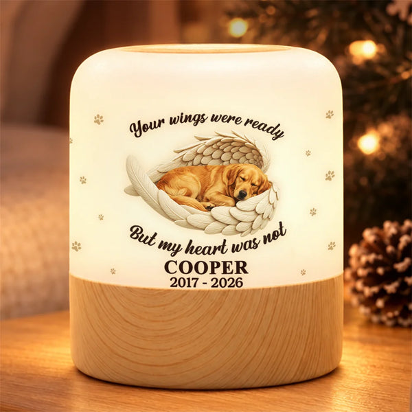 Art Design,Custom Photo,Memorial,Pet Lovers,Pet Memorial,Photo - Sleeping Pet Angle Wing,Sympathetic - Memorial Pet Dog Cat Sympathy Gift - Personalized Custom Photo Forever In My Heart Touch Night Light