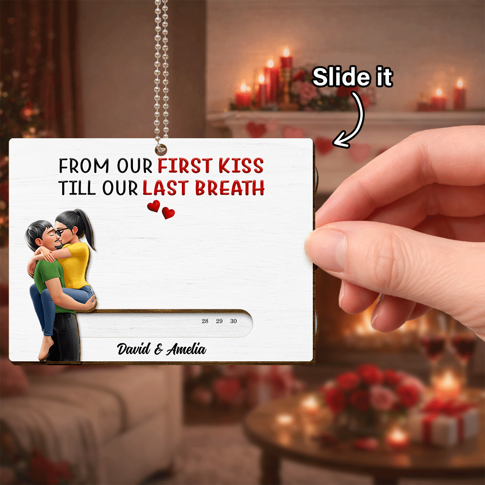 Gift For Couples,Old Couples,Gift For Husband,Gift For Wife,Gift For Boyfriend,Gift For Girlfriend,Love - Calendar I Met You Liked You Love You Forever - Personalized Hanging Wooden Slide Card