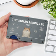 Pet Lovers, Pet Dad - This Human Belongs To Dog Cat Pet Lover - Personalized Card Wallet With Money Clip
