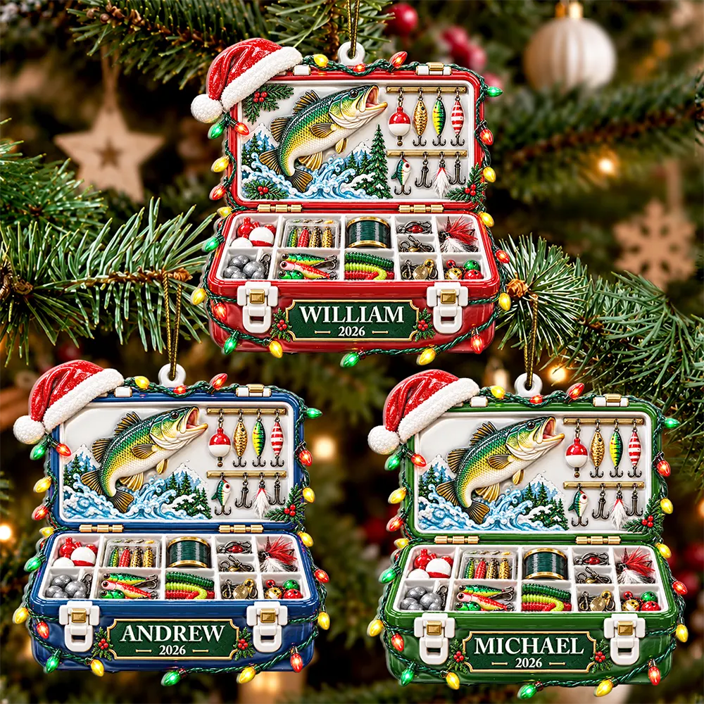 Christmas,Custom Text,Fishing,Gift For Men,Gift For Yourself,Gifts For Him,Happy,Top Market - Christmas Gift For Fisherman - Personalized Fishing Tackle Box Embossed Ornament