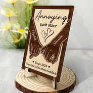 Gift For Couples,Gift For Husband,Gift For Wife,Love - Couple Holding Hands Together Till Our Last Breath - Personalized 2-Layered Wooden Plaque With Stand