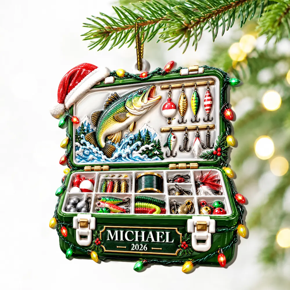 Christmas,Custom Text,Fishing,Gift For Men,Gift For Yourself,Gifts For Him,Happy,Top Market - Christmas Gift For Fisherman - Personalized Fishing Tackle Box Embossed Ornament