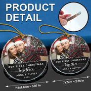 Custom Photo Our First Christmas Engaged - Personalized Circle Glass Ornament