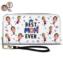 Gift For Mother,Gift For Grandma,Happy,Summer,Independence Day,Photo,Icon,Humorous - Custom Photo Stars & Stripes Best Mom Grandma Ever - Personalized Leather Long Wallet