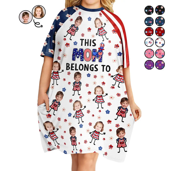 Gift For Mother,Gift For Grandma,Happy,Independence Day,Non-Eng,Photo,Icon,Humorous - Custom Photo Stars & Stripes This Mom Grandma Belongs To - Personalized Women's Sleep Tee