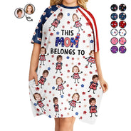 Gift For Mother,Gift For Grandma,Happy,Independence Day,Non-Eng,Photo,Icon,Humorous - Custom Photo Stars & Stripes This Mom Grandma Belongs To - Personalized Women's Sleep Tee