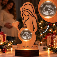 Christmas,Custom Photo,Gift For Mother,Gifts For Her,New Baby,Pregnant Mom,Sentimental,Upload Full Photo - Mindful Gift For Pregnant Mom, New Mother - Personalized Custom Photo Warm And Lovely Baby Bump Crystal Globe Light Wooden Plaque