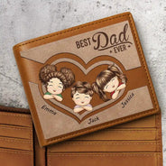 We Love You, Best Grandpa Ever Chibi Heart Faux-Stitched Effect - Personalized Leather Wallet