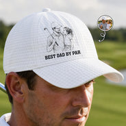 Gift For Father,Gift For Grandpa,Golf,Happy - Custom Photo Pencil Sketch Best Dad Grandpa By Par Golf Clubs - Personalized Classic Cap