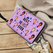 Gift For Mother,Gift For Grandma,Happy,Summer,Independence Day,Photo,Icon,Humorous - Custom Photo Stars & Stripes Best Mom Grandma Ever - Personalized Leather Long Wallet