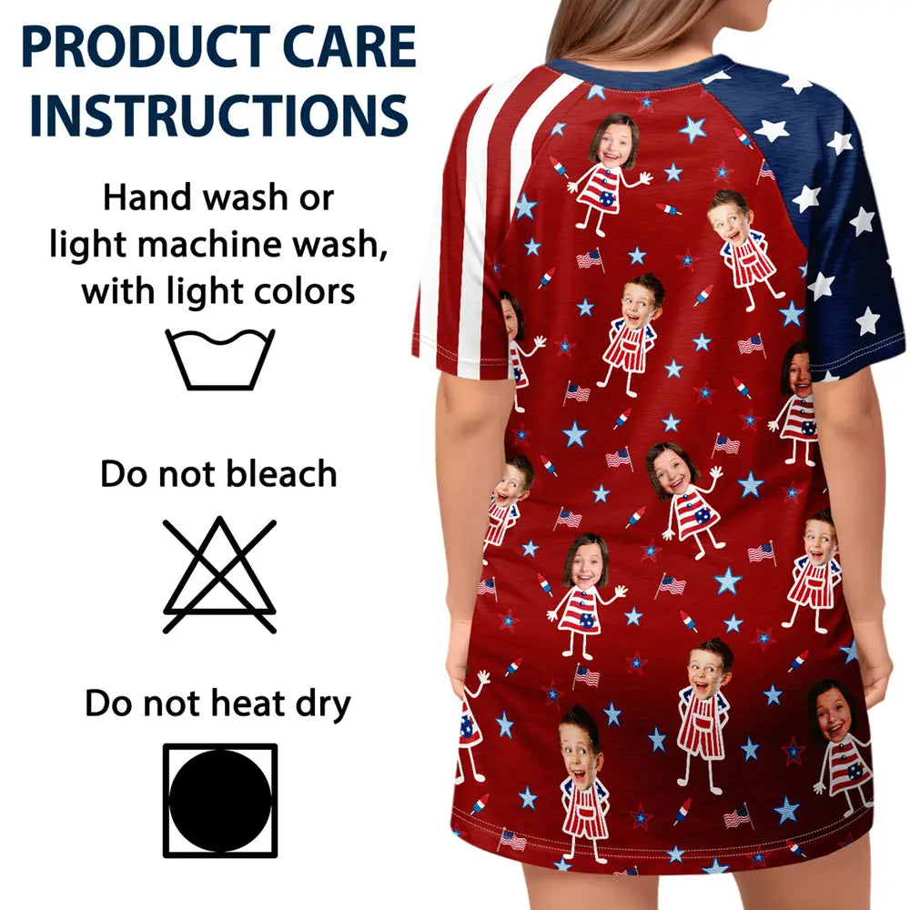 Gift For Mother,Gift For Grandma,Happy,Independence Day,Non-Eng,Photo,Icon,Humorous - Custom Photo Stars & Stripes This Mom Grandma Belongs To - Personalized Women's Sleep Tee