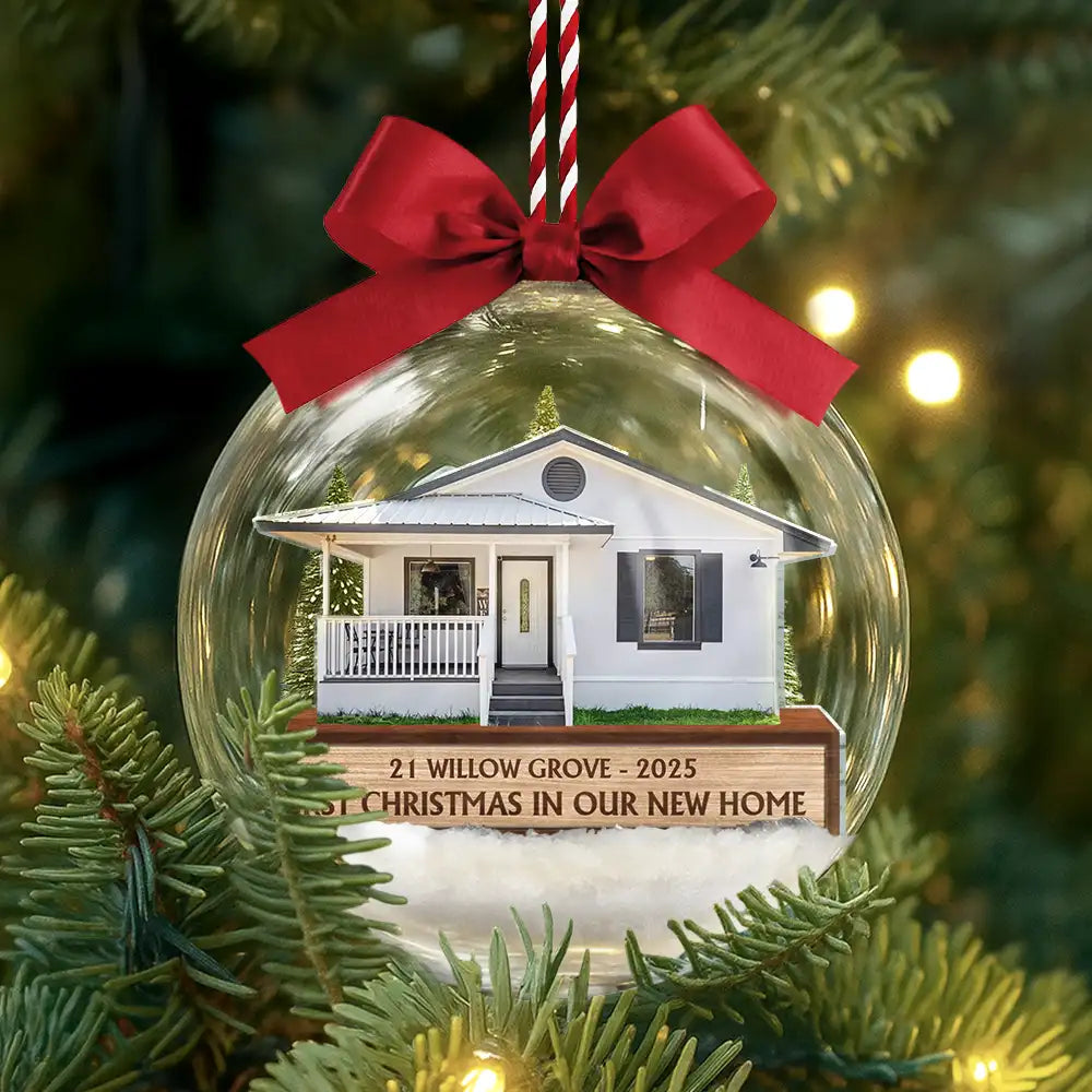 Custom Photo First Christmas In Our New Home - Personalized 3D Acrylic Ball Ornament