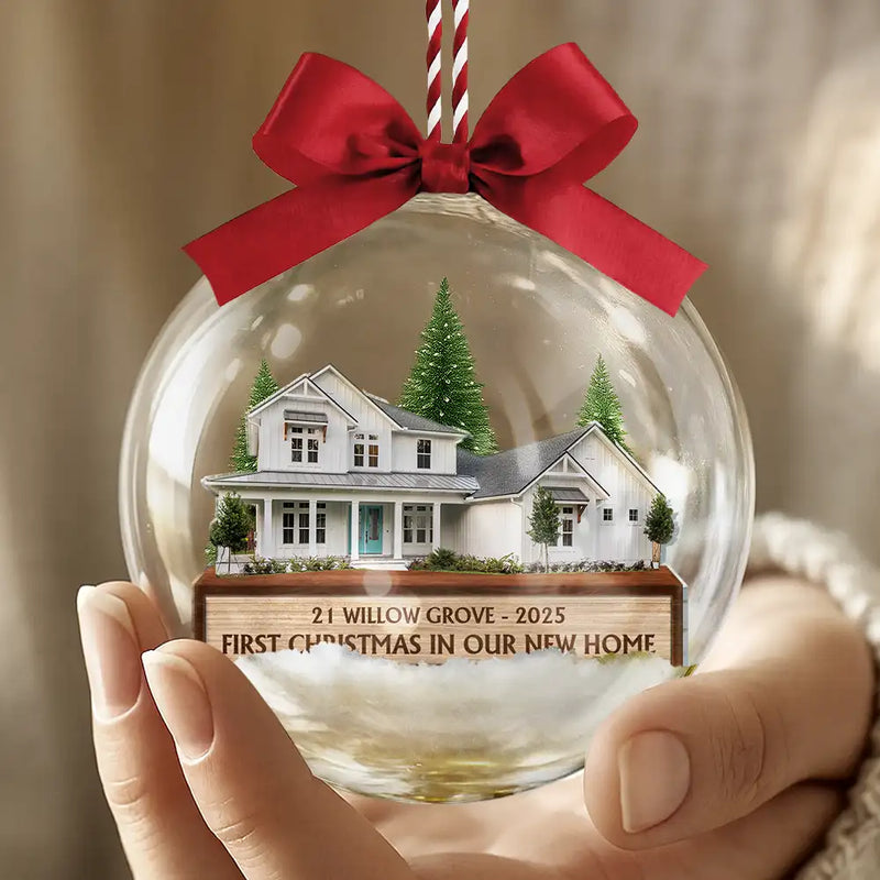 Custom Photo First Christmas In Our New Home - Personalized 3D Acrylic Ball Ornament