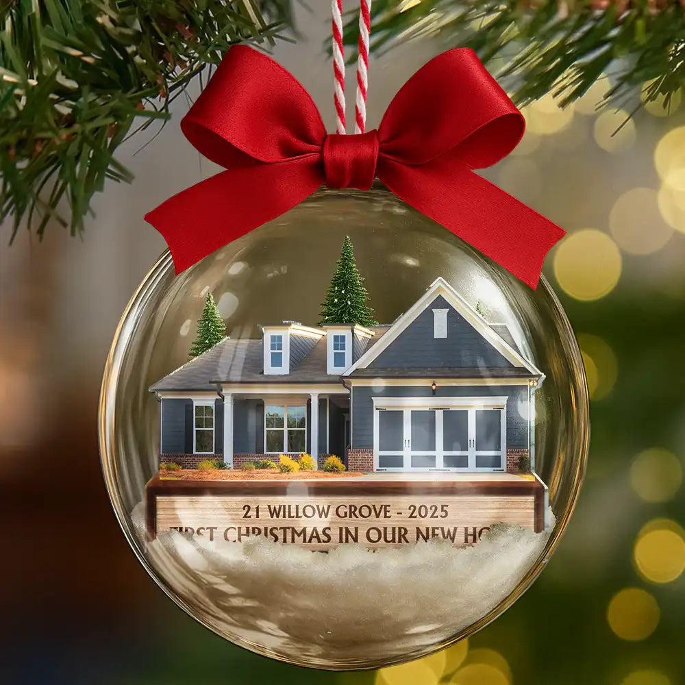 Custom Photo First Christmas In Our New Home - Personalized 3D Acrylic Ball Ornament