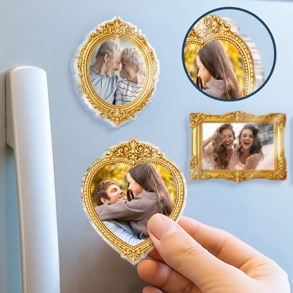 Family,Gift For Couples,Happy - Custom Photo Portrait Funny Family Couple Siblings Besties - Personalized Acrylic Fridge Magnet