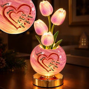 Christmas,Custom Text,Gift For Grandma,Gifts For Her,Grateful,Indoor Decor - Bedside Christmas Home Decor Gift For Grandma, Mom - Personalized With Kid's Name Sweethearts Tulip LED Night Light