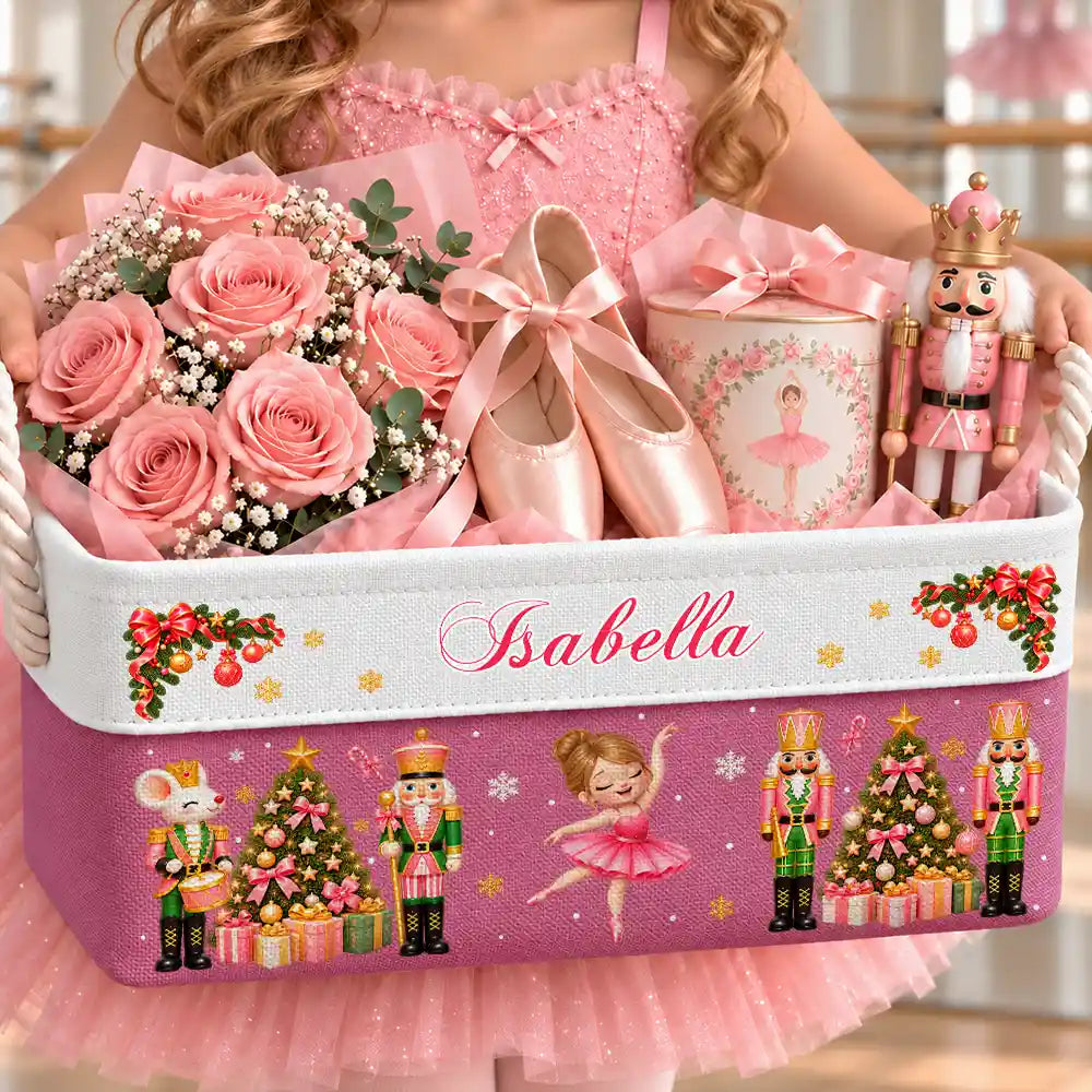 Christmas,Confident,Gift For Children,Gift For Daughter,Gifts For Her,Top Market,Vector - Christmas Gift For Kids Girls - Personalized Name Nutcracker Ballerina Christmas Storage Basket