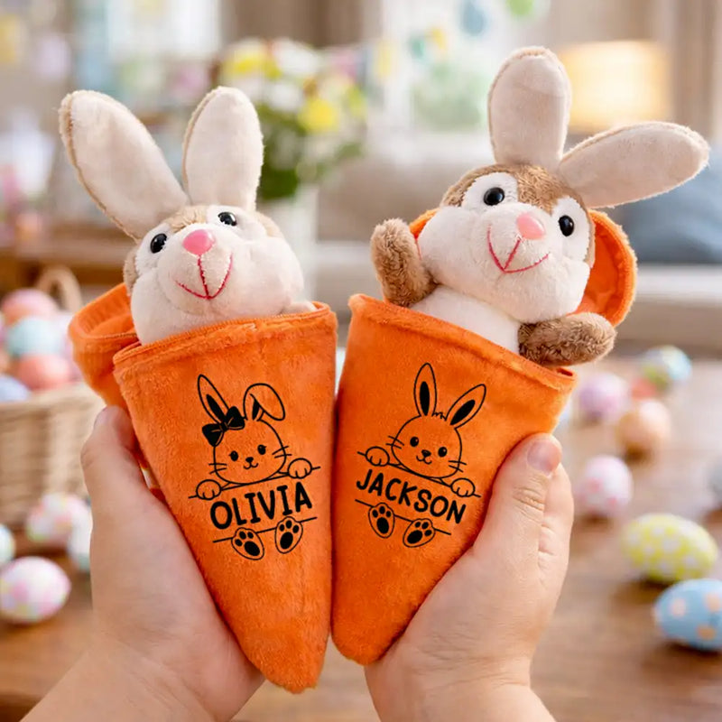 Easter,Happy,Parents,Dad - Children,Mom - Children,Gift For Kids - Adorable Bunny With Custom Name - Personalized Plush Reversible Carrot Bunny Keychain