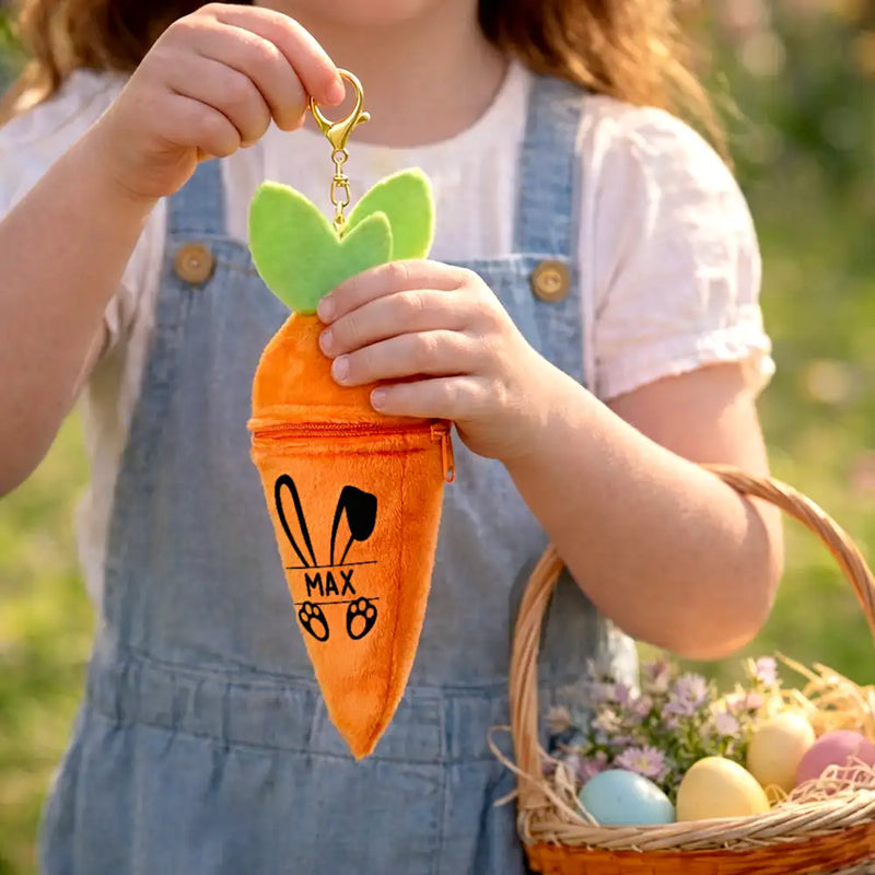 Easter,Happy,Parents,Dad - Children,Mom - Children,Gift For Kids - Adorable Bunny With Custom Name - Personalized Plush Reversible Carrot Bunny Keychain