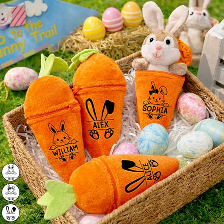 Adorable Bunny With Custom Name - Personalized Plush Reversible Carrot Bunny Keychain