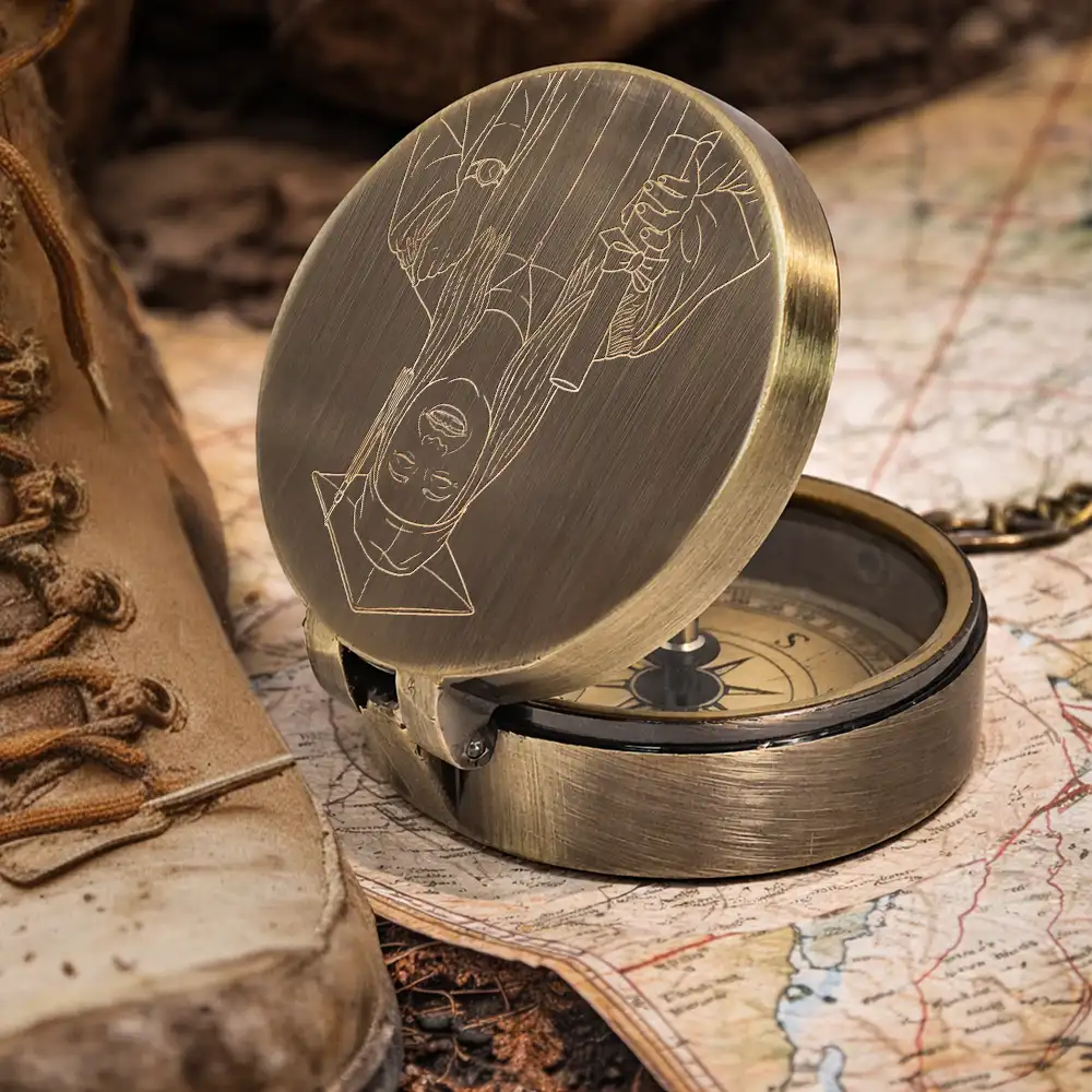 Family,Graduation,Love - Custom Photo Outline Sketch Take Pride In How Far You've Come - Personalized Engraved Brass Compass