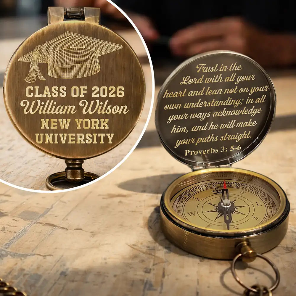 Family,Graduation,Love - Trust In The Lord With All Your Heart Congrats Graduation - Personalized Engraved Brass Compass