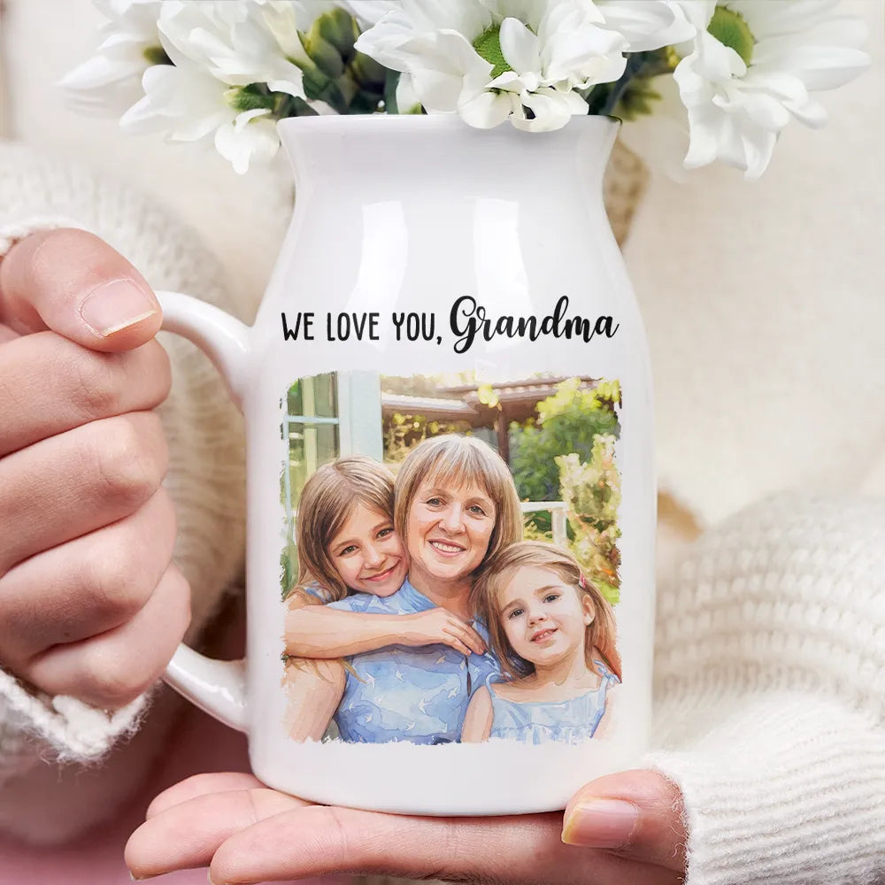 Gift For Wife,Gift For Women,Gift For Mother,Gift For Grandma,Mom - Daughters (Young),Mom - Daughters (Adult),Love,Mom - Children - Custom Photo Watercolor Painting Mother And Daughter Forever Linked Together - Personalized Ceramic Flower Vase