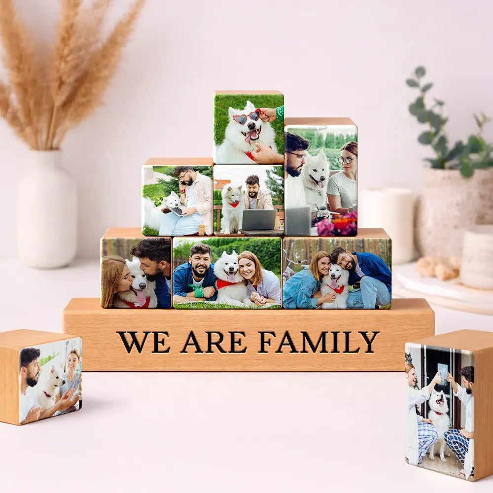 Pet Lovers,Pet Mom,Pet Dad,Pet Couple,Dog Lovers,Dog Mom,Dog Dad,Dog Couple,Cat Lovers,Cat Mom,Cat Dad,Cat Couple - Custom Photo Cute Dog Cat For Pet Lover - Personalized Wooden Stacking Photo Blocks