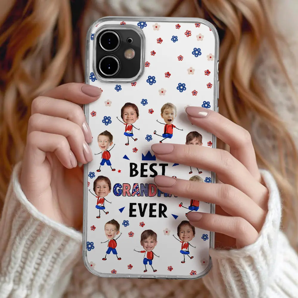 Gift For Mother,Gift For Grandma,Happy,Gift For Father,Gift For Grandpa,Independence Day,Photo,Icon,Humorous - Custom Photo Stars & Stripes Best Dad Mom Grandpa Grandma Ever - Personalized Clear Phone Case