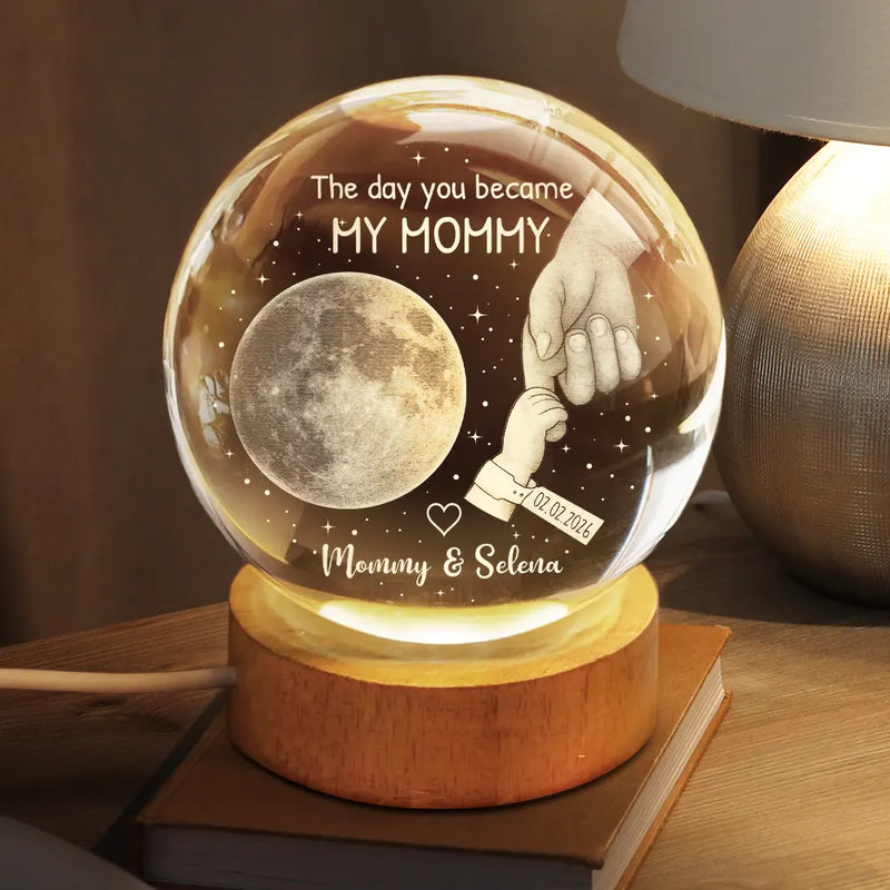 Gift For Father,New Dad,New Mom,New baby,Happy - Moon Phase Our First Father's Day The Day You Became My Dad Mom - Personalized Crystal Globe Lamp