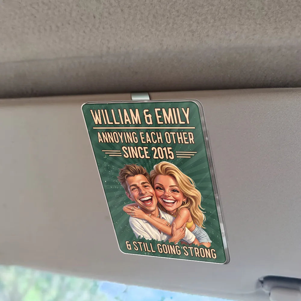 Custom Photo,Art Design,Gift For Couples,Old Couples,Wedding Anniversary,Humorous,Photo - Caricature - Remove BG - Custom Photo Caricature Vintage Annoying Each Other - Personalized Custom Shaped Acrylic Car Visor Clip