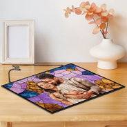 Gift For Wife,Gift For Mother,Gift For Grandma,Love,Family,Gift For Bestie,Gift For Couples,Dog Lovers,Cat Lovers - Custom Photo Stained Glass Mom Grandma Parents Family Bestie Couple - Personalized Horizontal Stained Glass Suncatcher