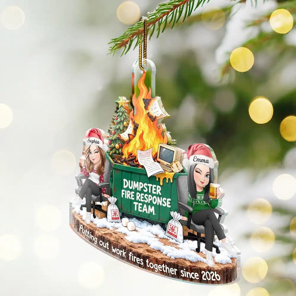 Christmas, Gift For Colleagues, Humorous, Vector - Funny Christmas Gift For Coworkers - Personalized Dumpster Fire Response Team Acrylic Ornament