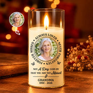 Christmas,Custom Photo,Family,Memorial,Memorial Loved One,Sympathetic,Upload Full Photo - Memorial Sympathy Gift For Loss Of Parent - Personalized Custom Photo Always Loved Never Forgotten LED Candle