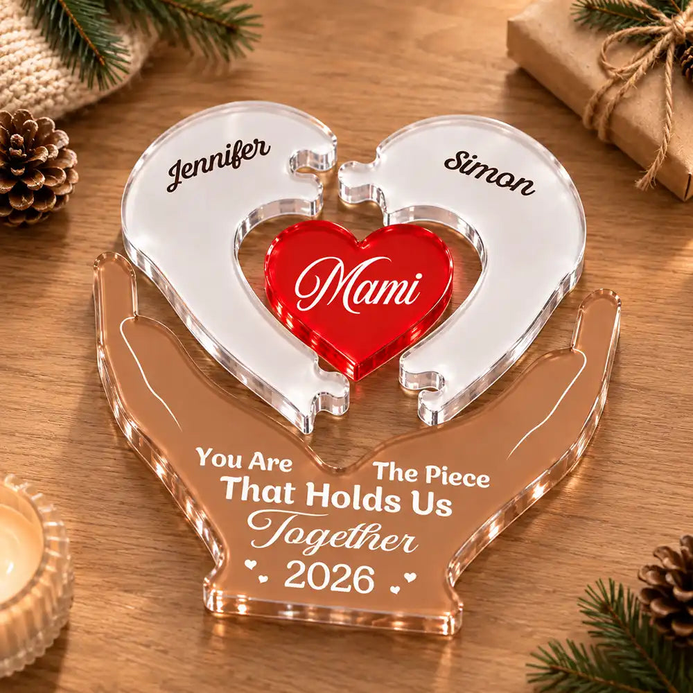 Christmas, Gift For Mother, Gifts For Her, Grateful, Vector - Birthday Christmas Gift For Mom, Bonus Mom - Personalized Hands Hold Heart Shaped Acrylic Puzzle