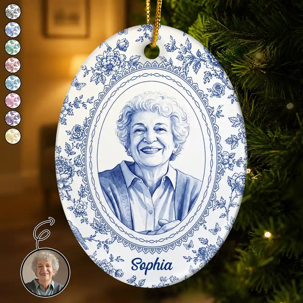 Art Design,Christmas,Cozy,Pet Lovers,Photo - Porcelain Art Style- Custom Photo Single-Color Watercolor Loving Dog Cat Pet Family Portrait - Personalized Oval Ceramic Ornament