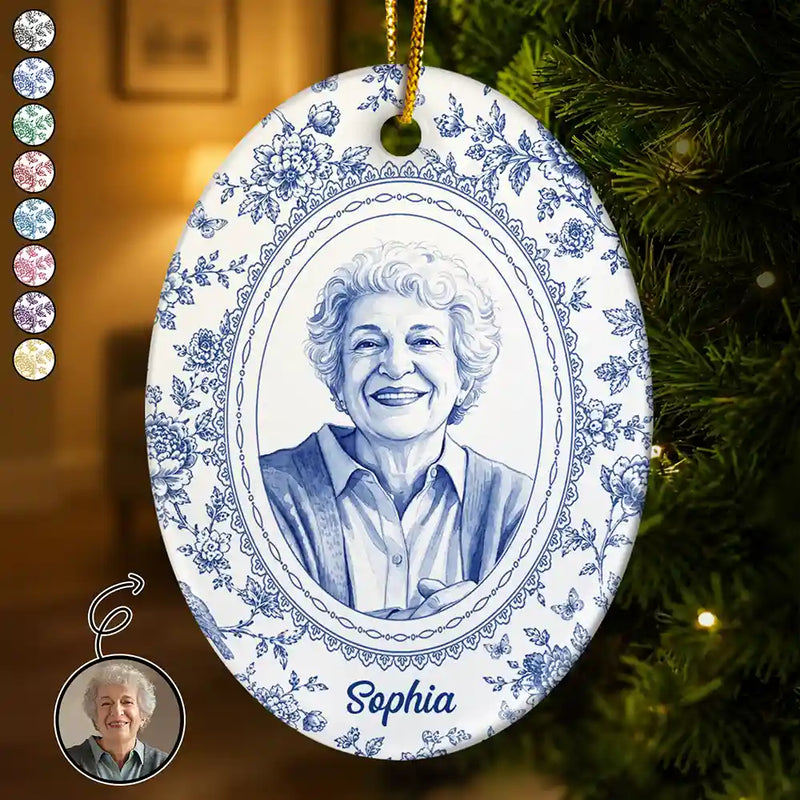 Art Design,Christmas,Cozy,Pet Lovers,Photo - Porcelain Art Style- Custom Photo Single-Color Watercolor Loving Dog Cat Pet Family Portrait - Personalized Oval Ceramic Ornament