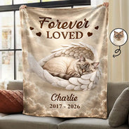 Art Design,Pet Memorial,Cozy,Pet Lovers,Memorial,Photo - Sleeping Pet Angle Wing - Custom Photo Sleeping Angel In Your Heart I'll Always Be Memorial Dog Cat - Personalized Fleece Blanket, Sherpa Blanket