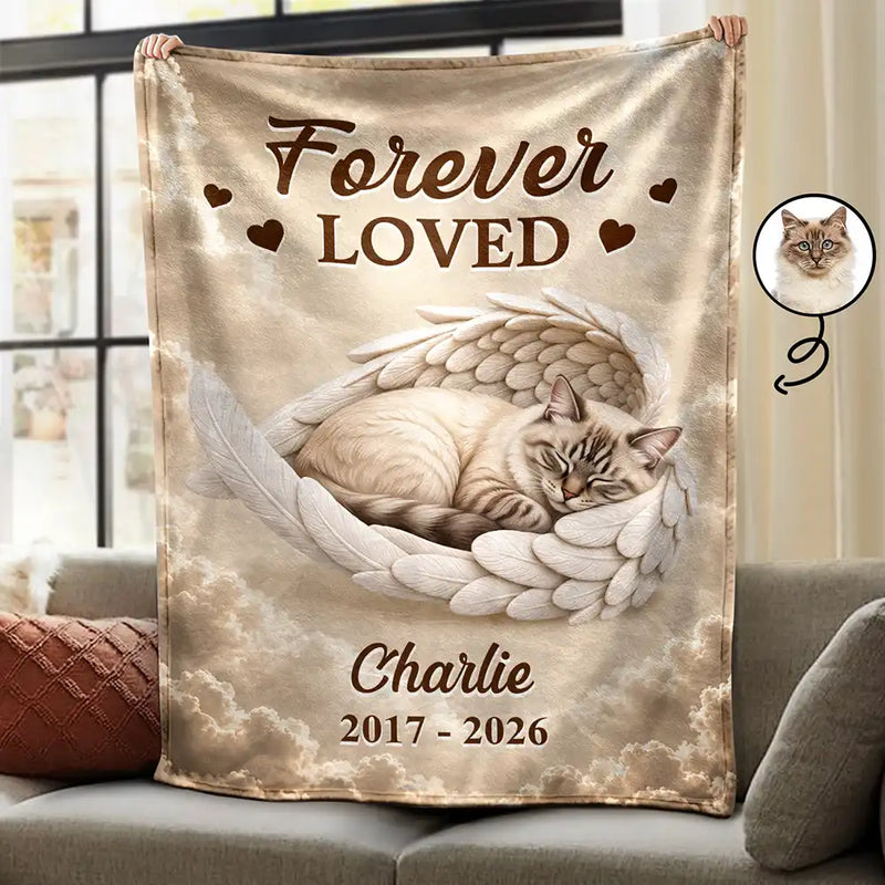Art Design,Pet Memorial,Cozy,Pet Lovers,Memorial,Photo - Sleeping Pet Angle Wing - Custom Photo Sleeping Angel In Your Heart I'll Always Be Memorial Dog Cat - Personalized Fleece Blanket, Sherpa Blanket