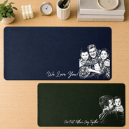 Gift For Husband,Gift For Men,Gift For Grandpa,Gift For Father,Dad - Sons,Dad - Children,New Dad,Grandpa - Grandkids,Photo - Pencil Sketch (Dark BG),Sentimental - Custom Photo White Pencil Sketch Art Best Dad Papa Ever We Love You - Personalized Leather Desk Mat