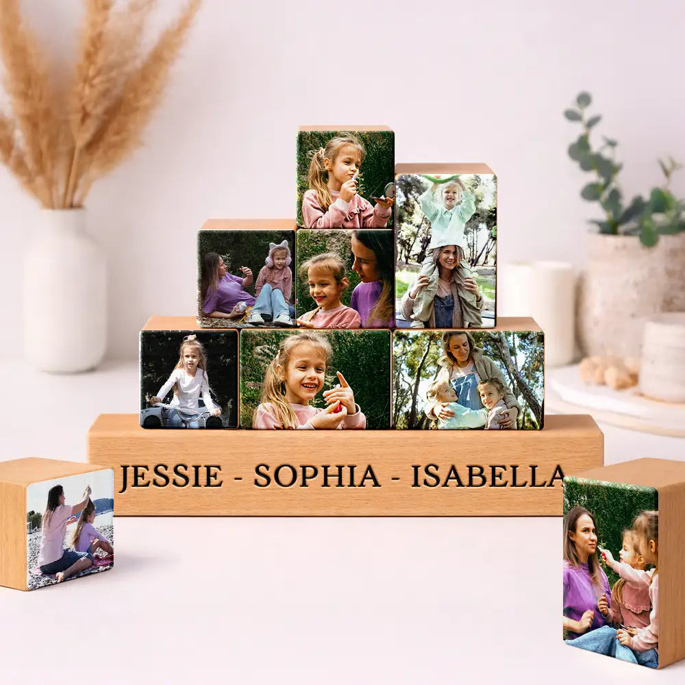 Mom - Daughters (Adult),Mom - Daughters (Young),Mom - Sons,Mom - Children,Gift For Mother - Custom Photo Best Mom Ever - Personalized Wooden Stacking Photo Blocks