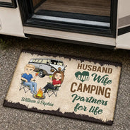 Let's Sit By The Campfire Husband Wife Camping - Couple Gift - Personalized Custom Doormat