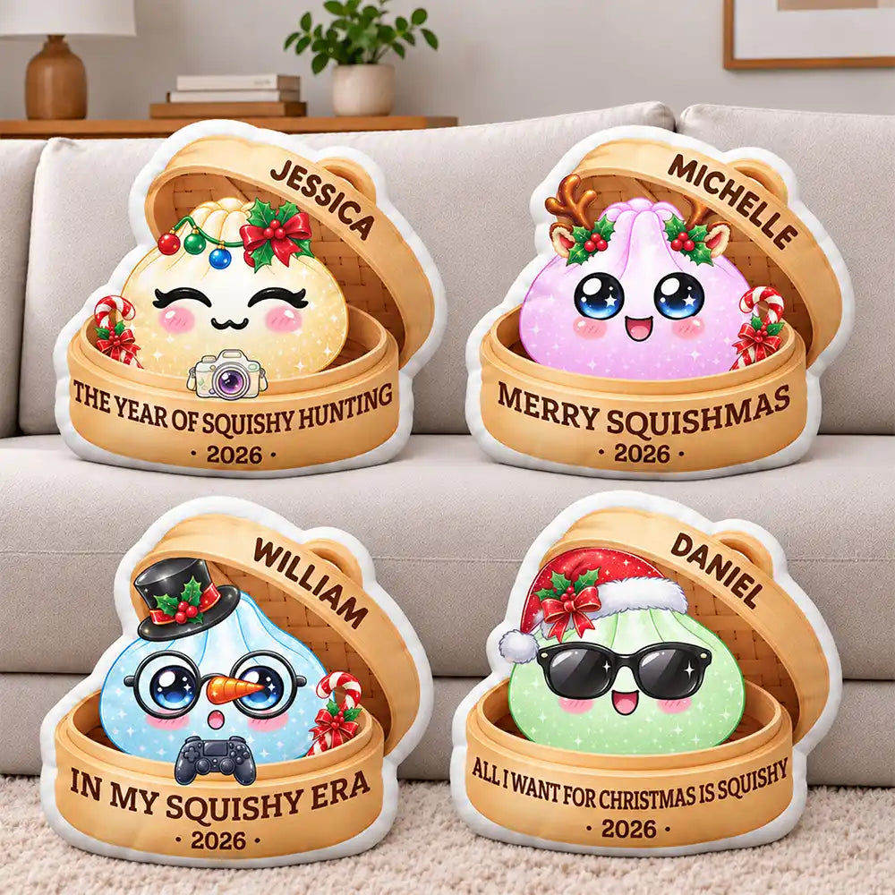 Christmas, Gift For Kids, Icon, Playful - Gift For Kid Squishy Lovers - Personalized Name & Year Dumpling Squishy Merry Squishmas Pillow