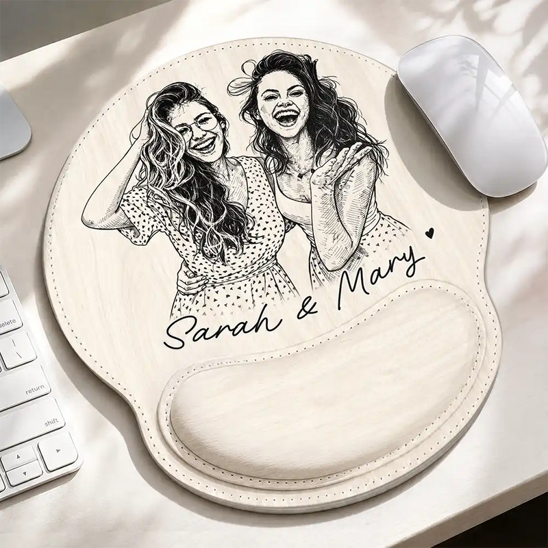 Gift For Couples,Gift For Husband,Gift For Wife,Gift For Women,Gift For Men,Gift For Grandpa,Gift For Bestie,Pet Lovers,Non-Eng,Photo - Pencil Sketch (Bold),Sentimental - Custom Photo Bold Sketch Portrait Family Pet Besties Couples - Personalized Leather Mouse Pad