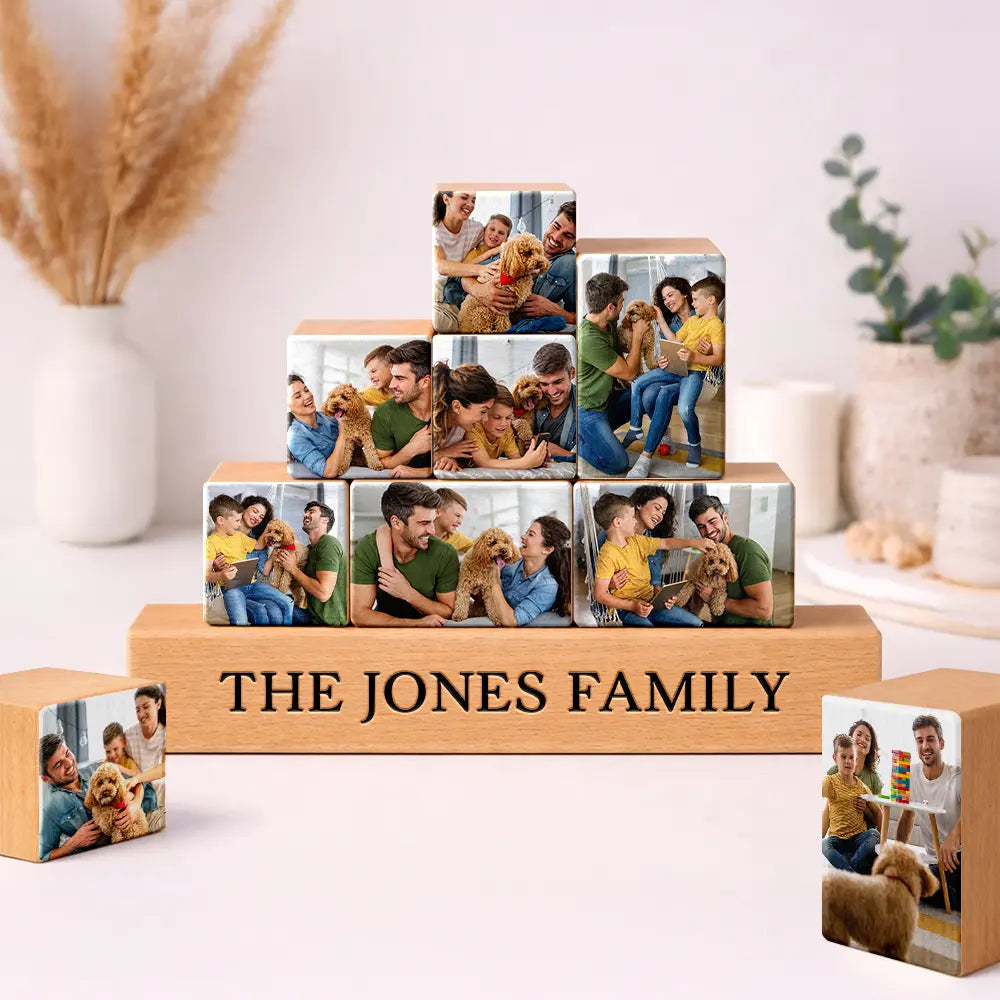 Family,Gift For Women,Gift For Men,Gift For Uncle,Gift For Mother,Gift For Aunt,Gift For Grandpa,Gift For Father,Gift For Grandparents - Custom Photo Family Together - Personalized Wooden Stacking Photo Blocks